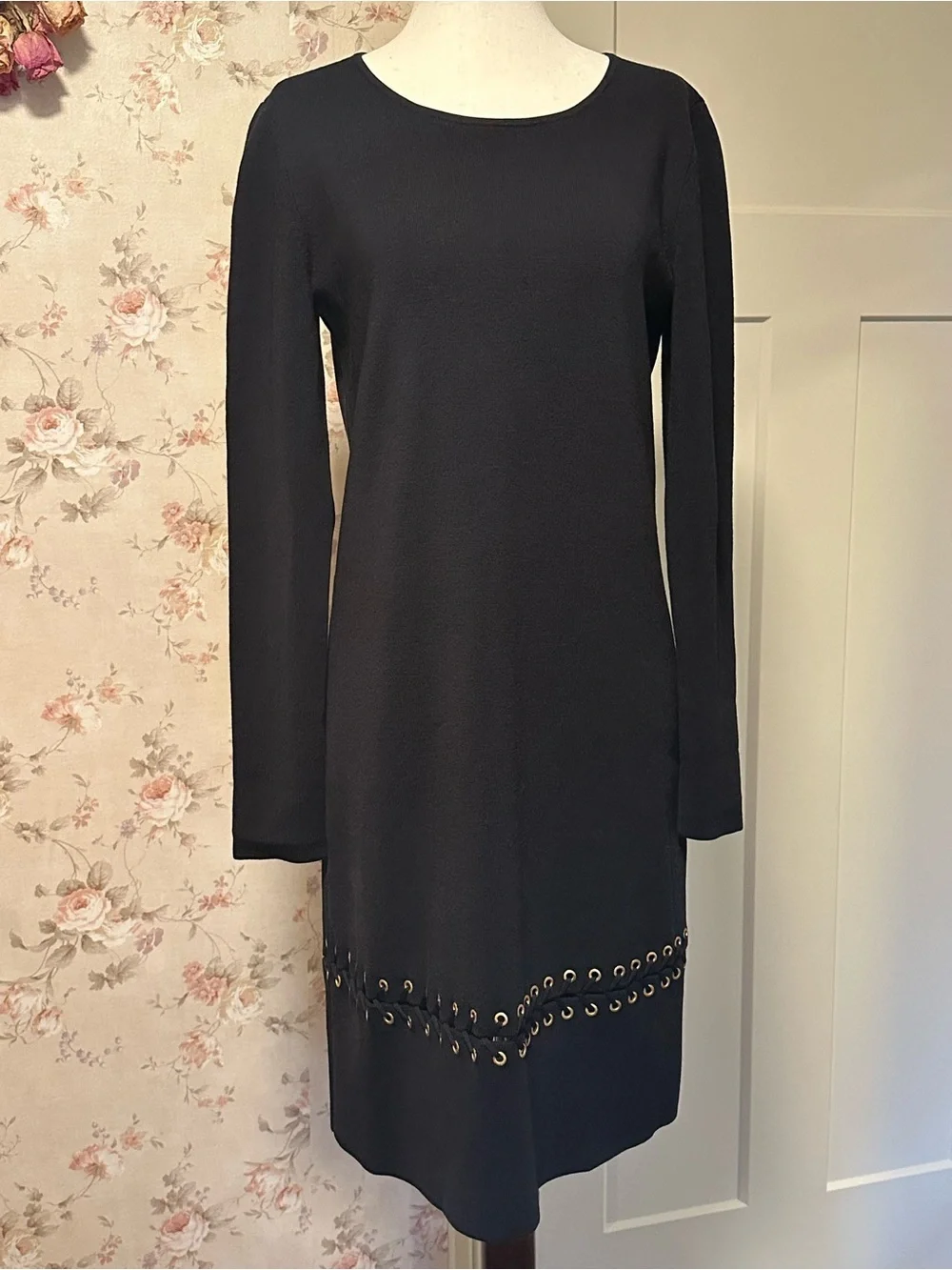 Tory Burch Dress Harley Merino Wool Lace-Up Grommet Navy Blue Small